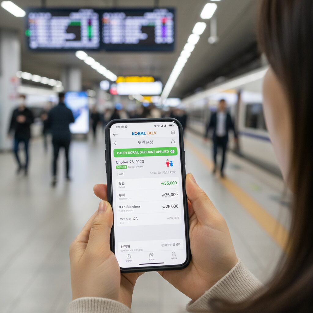 맘편한 코레일 할인 적용된 코레일톡 앱 예매 화면