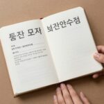 표준 모자보건수첩 표지와 함께 펼쳐진 내부 페이지 사진