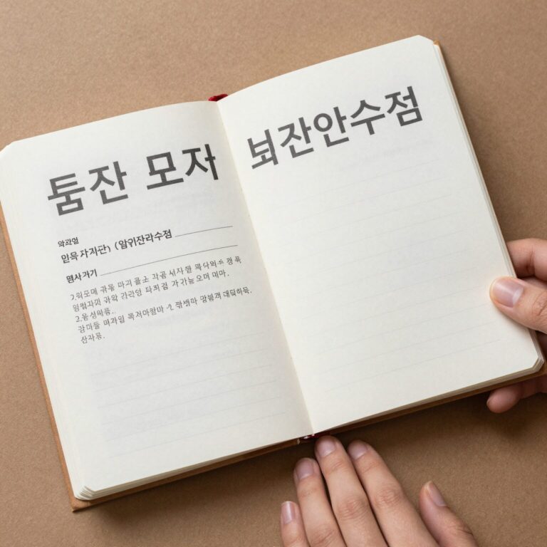 표준 모자보건수첩 표지와 함께 펼쳐진 내부 페이지 사진