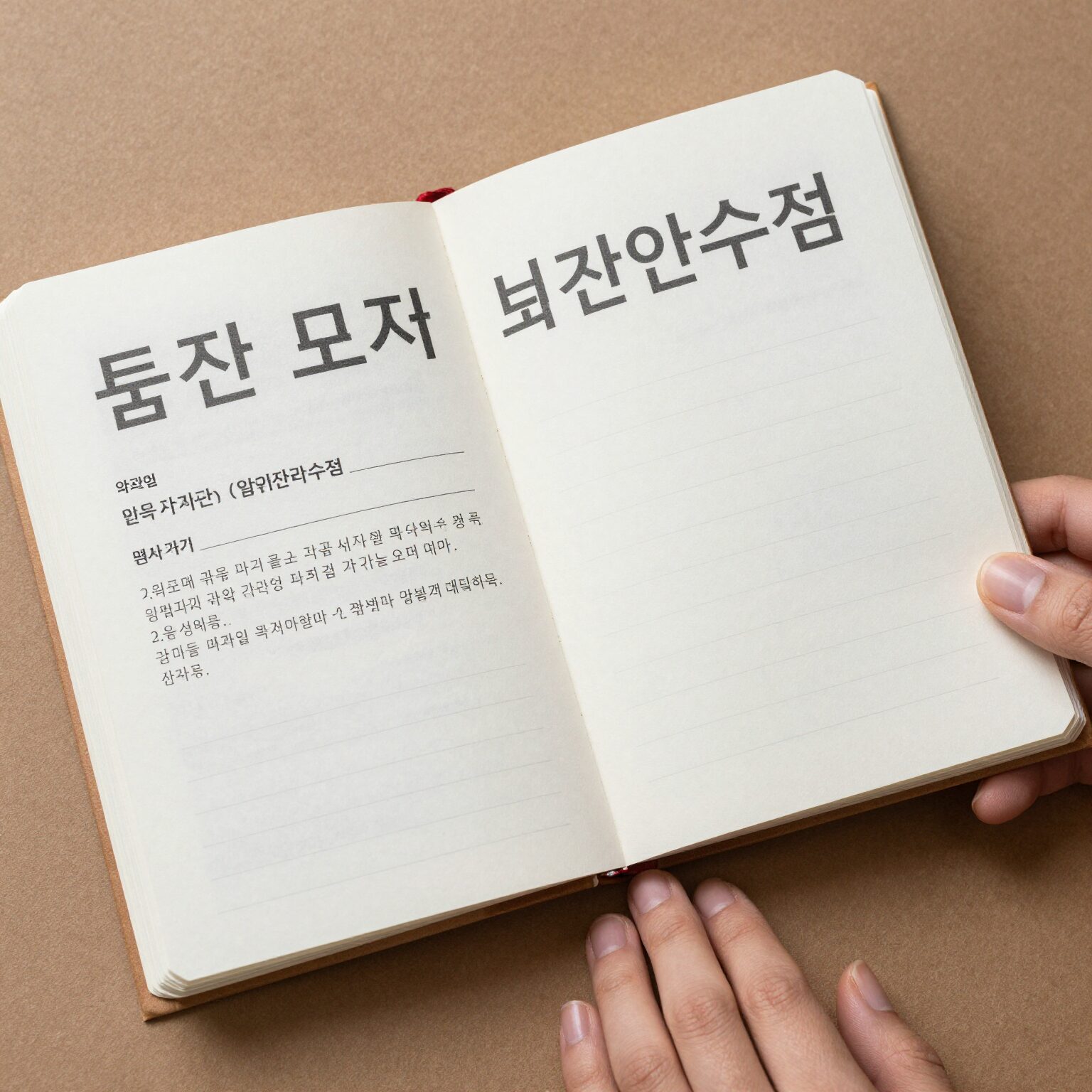 표준 모자보건수첩 표지와 함께 펼쳐진 내부 페이지 사진