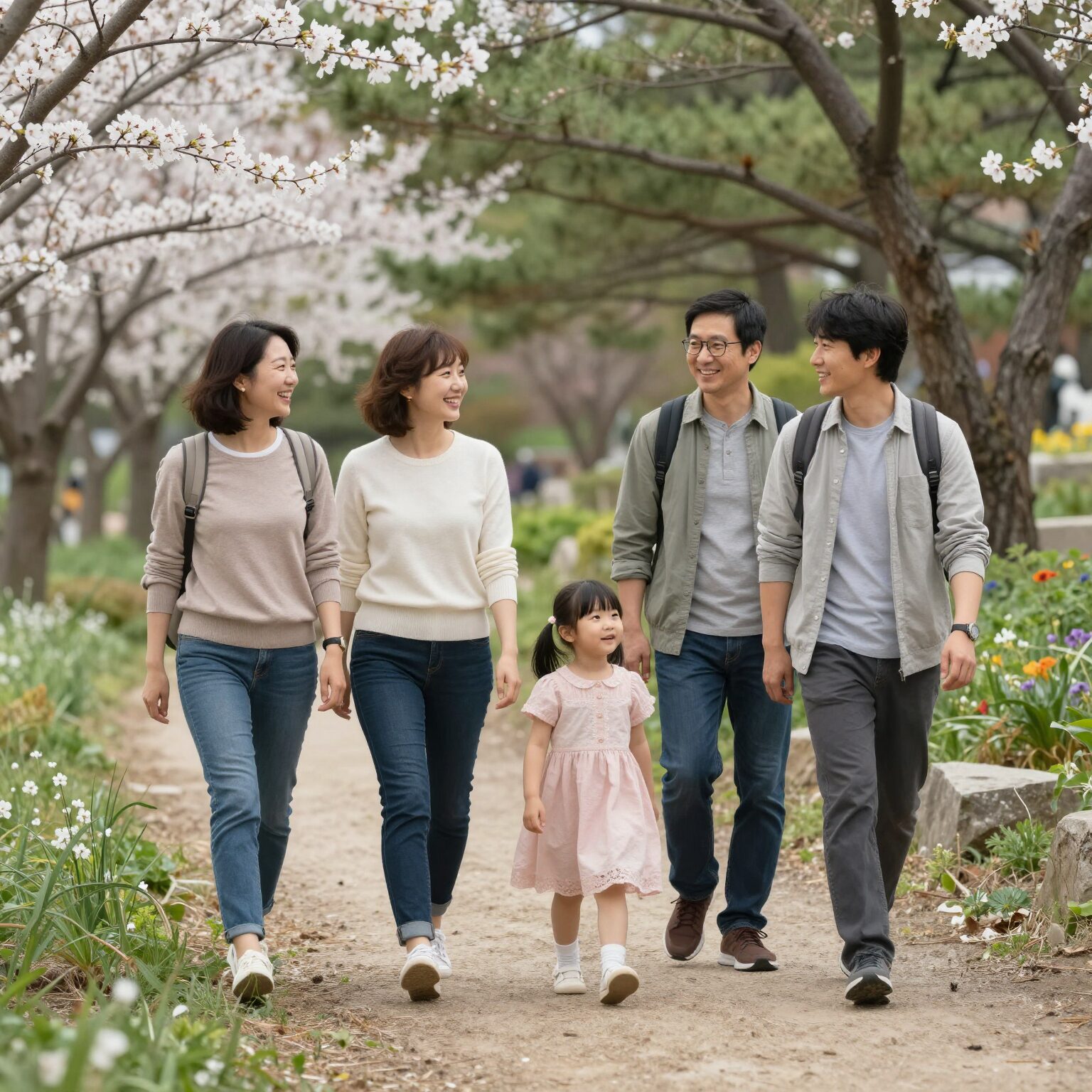 국립수목원에서 가족과 함께 산책하는 모습