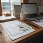 온누리상품권 가맹점 등록을 위해 책상 위에 놓인 사업자등록증과 신분증 사본