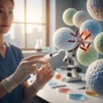 폐렴구균 예방접종 개념을 상징하는 주사기와 면역 세포 이미지