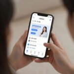 임신 사전건강관리 지원을 받기 위해 e보건소 웹사이트를 모바일로 확인하는 여성의 손