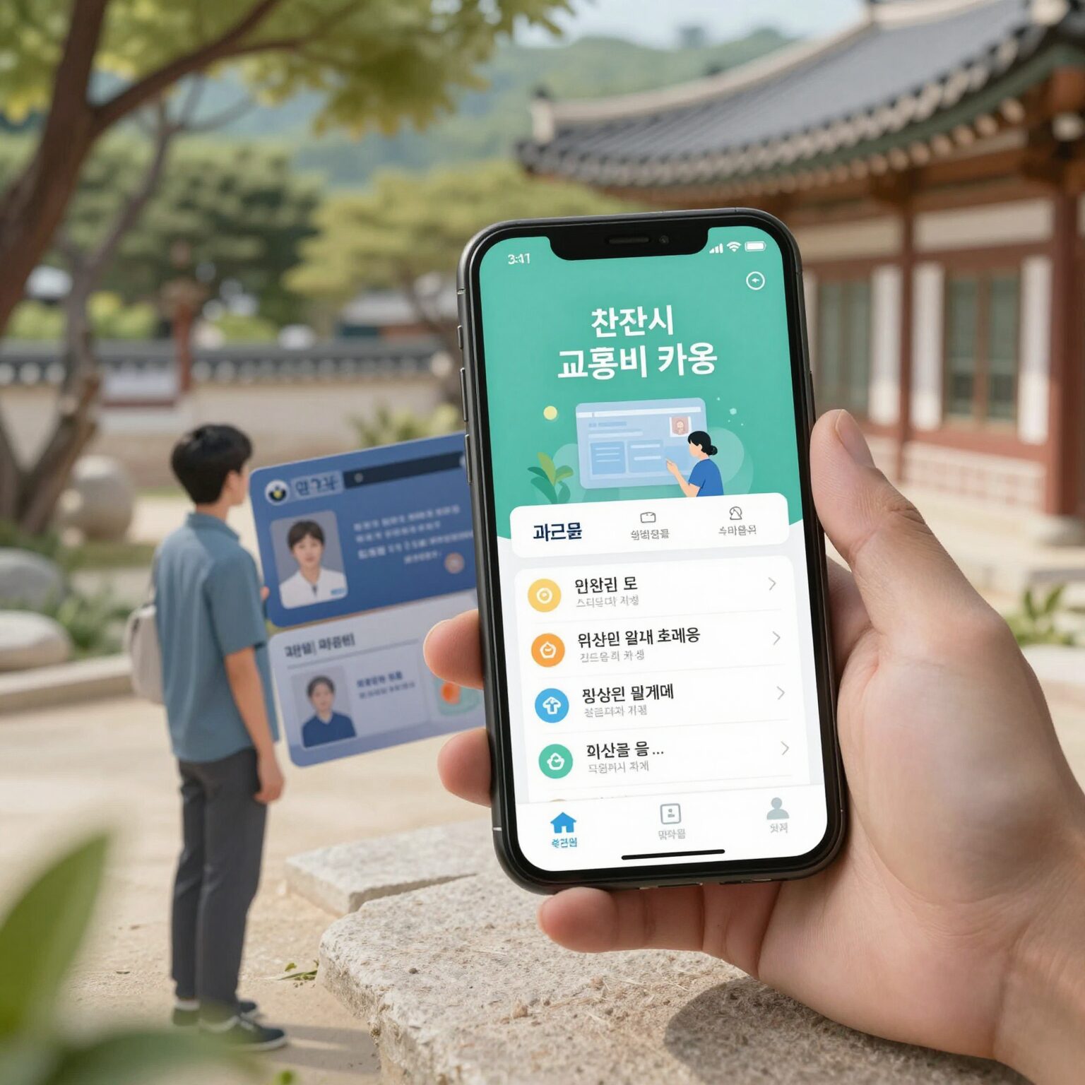 천안시 임산부 교통비 지원 카드와 스마트폰 앱 화면