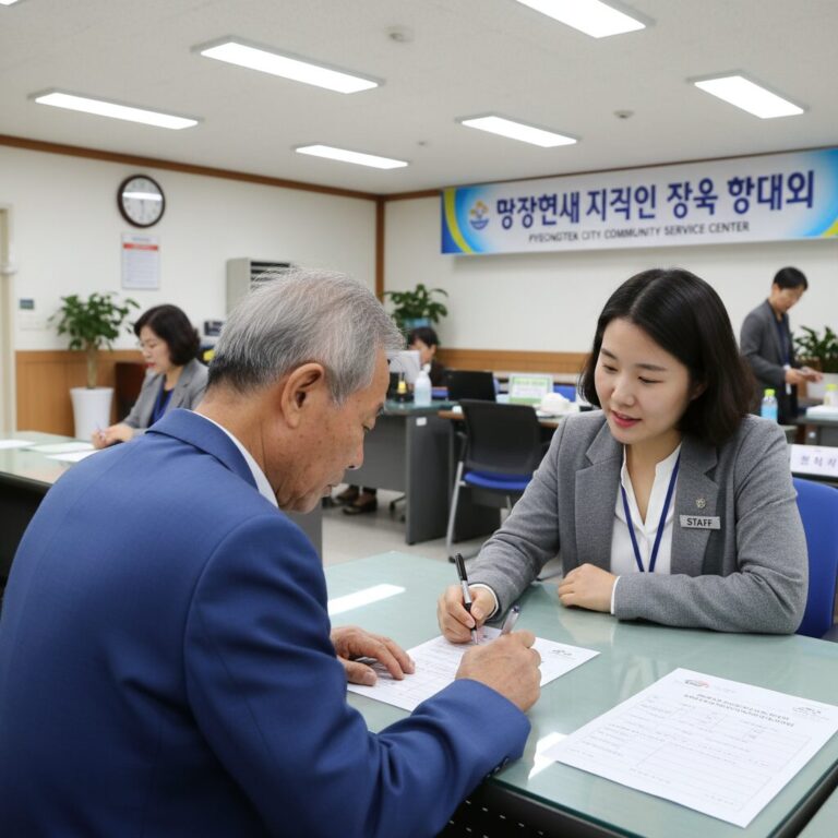 평택시 주민센터에서 국가보훈대상자 명절위로금 신청서를 작성하는 모습