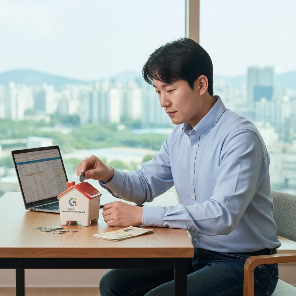 청년이 저금통에 동전을 넣는 모습을 상징하는 이미지, 경기도 청년 노동자 통장으로 자산 형성