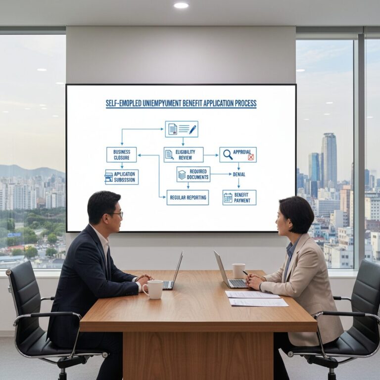 자영업자 실업급여 신청 과정을 설명하는 다이어그램 이미지
