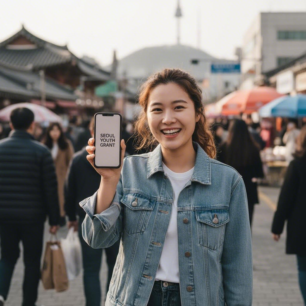 서울 청년수당 지원금을 받는 젊은 여성이 웃고 있는 모습