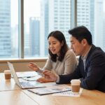 소상공인과 전문 컨설턴트가 노트북을 보며 경영 컨설팅을 진행하는 모습