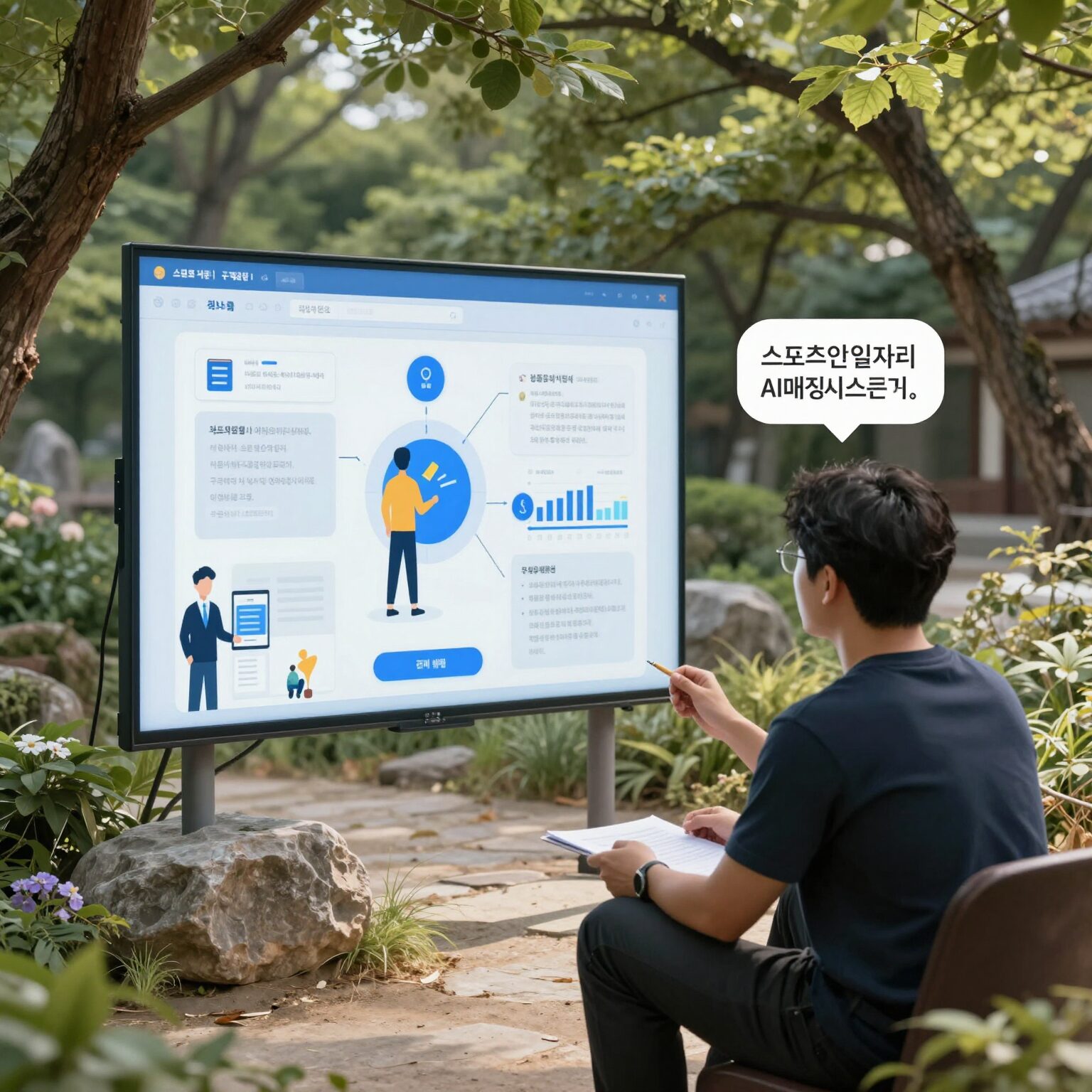 스포츠산업 일자리 AI 매칭 시스템이 구직자와 기업을 연결하는 과정을 보여주는 개념도