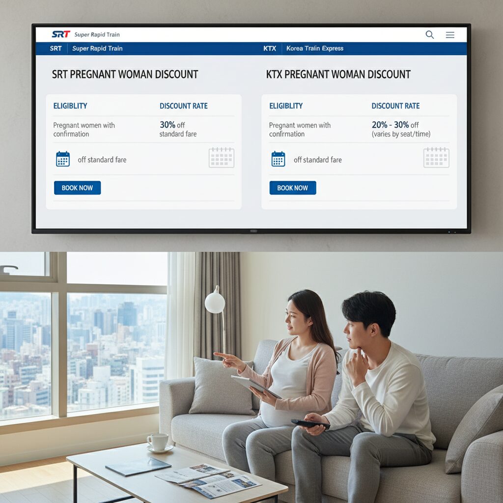 SRT와 KTX 임산부 할인 비교 및 예매 화면