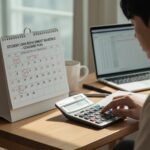 일반 상환 학자금대출 상환 일정을 표시한 달력과 계산기