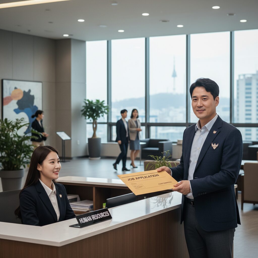 국가보훈대상자가 채용서류를 제출하며 취업을 준비하는 모습