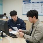 청년이 행정복지센터에서 주거비 지원 서류를 제출하는 모습