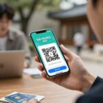 창원사랑상품권 누비전 앱에서 결제 QR 코드를 스캔하는 모습, 모바일 지역화폐 사용 장면