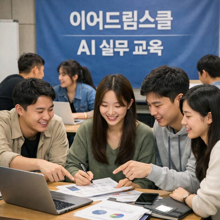 이어드림스쿨 AI 실무 교육 현장에서 청년들이 함께 프로젝트를 진행하는 모습