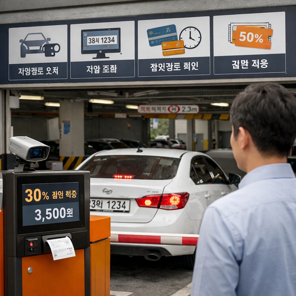 공영주차장 자동감면 시스템 작동 방식 설명, 차량번호 인식 후 할인 적용