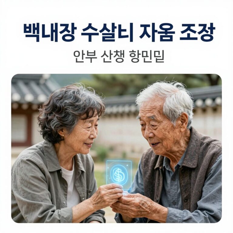 백내장 수술비 지원 조건과 신청 방법을 설명하는 안내 이미지, 노인과 의료비 지원 상징