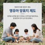 영유아 양육비 저리 융자 제도 안내 표지판과 가족 이미지