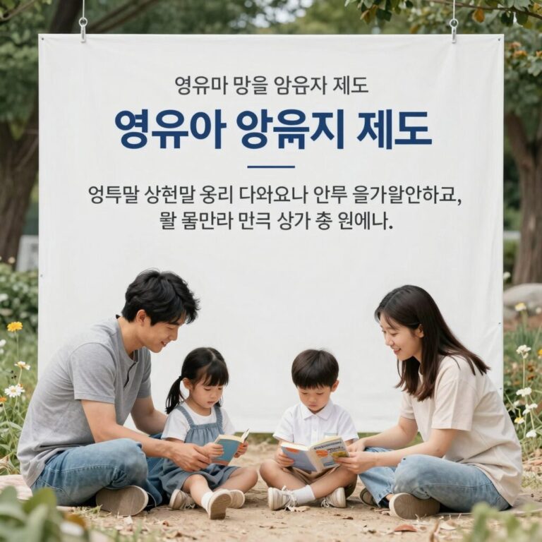 영유아 양육비 저리 융자 제도 안내 표지판과 가족 이미지