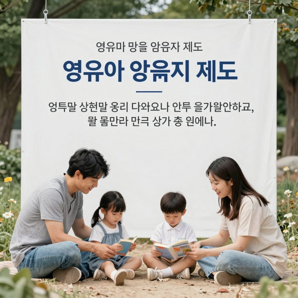 영유아 양육비 저리 융자 제도 안내 표지판과 가족 이미지