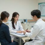 신혼부부가 병원에서 건강검진 상담을 받고 있는 모습