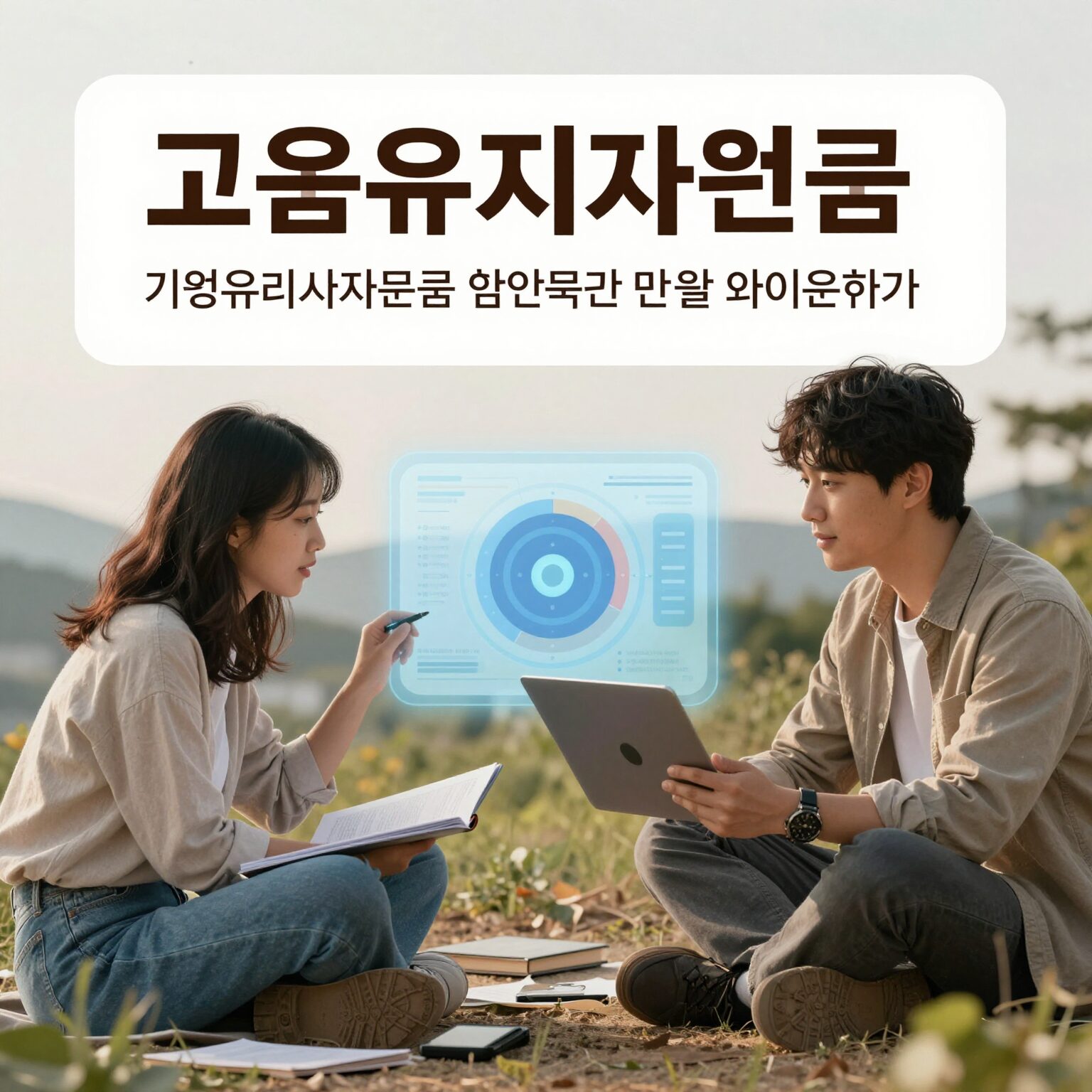 고용유지지원금 개념을 설명하는 그래픽, 기업과 근로자가 협력하는 모습