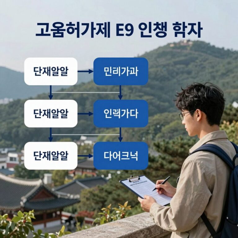 고용허가제 E9 비자 신청부터 입국까지 단계별 과정 다이어그램