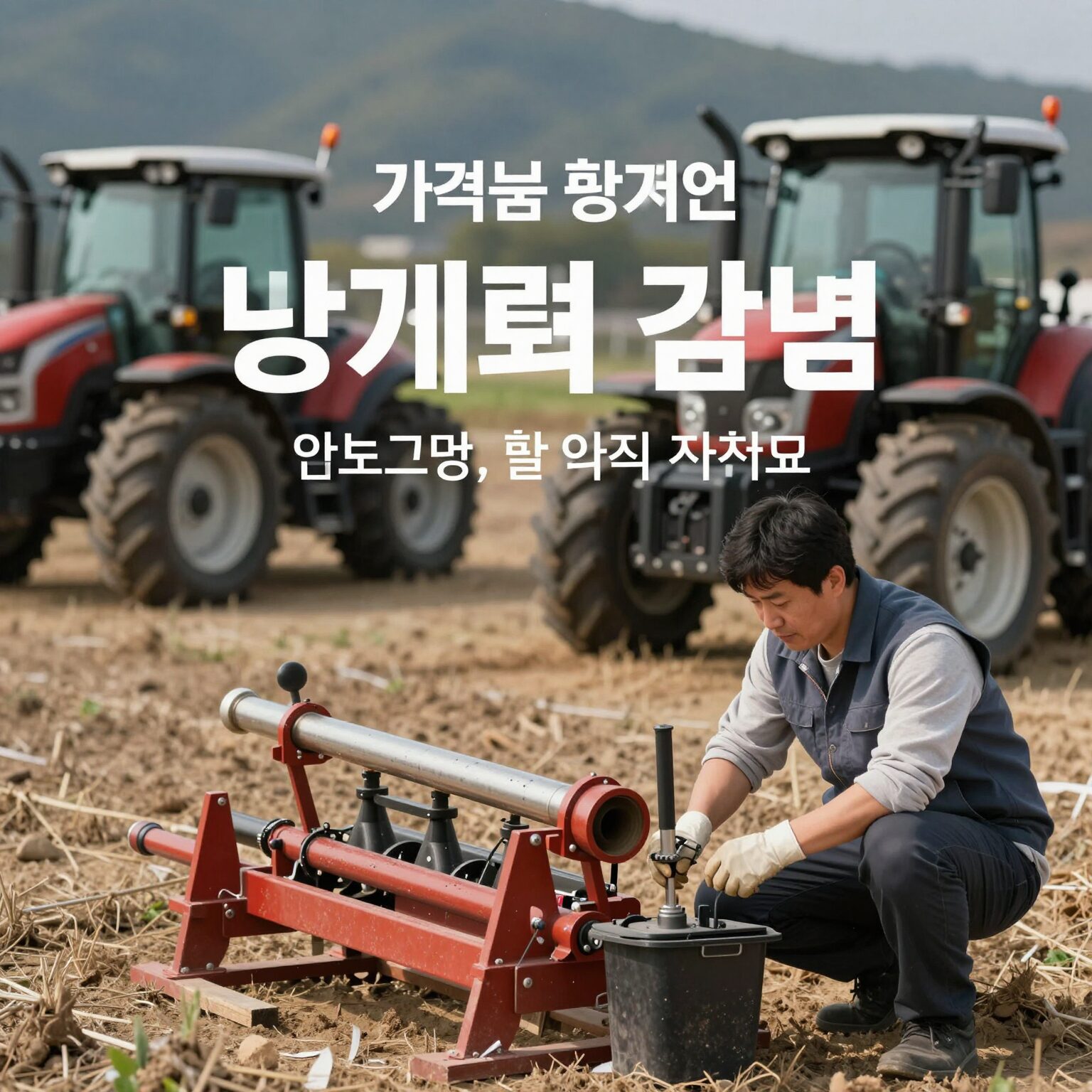 농기계 임대료 감면 홍보물과 농기계 사진