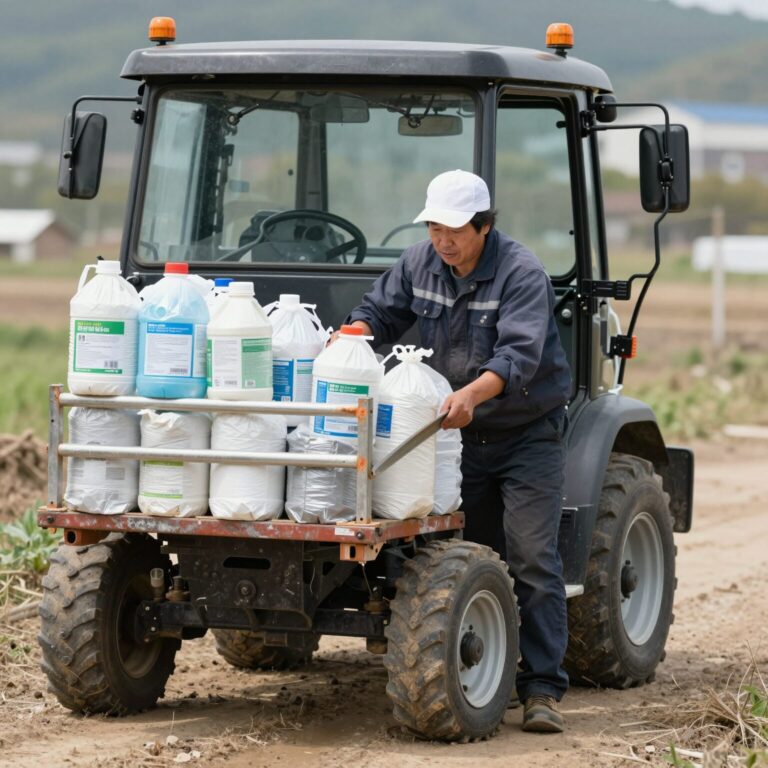농민이 트랙터에 폐비닐과 폐농약 용기를 싣고 수거장으로 가는 모습