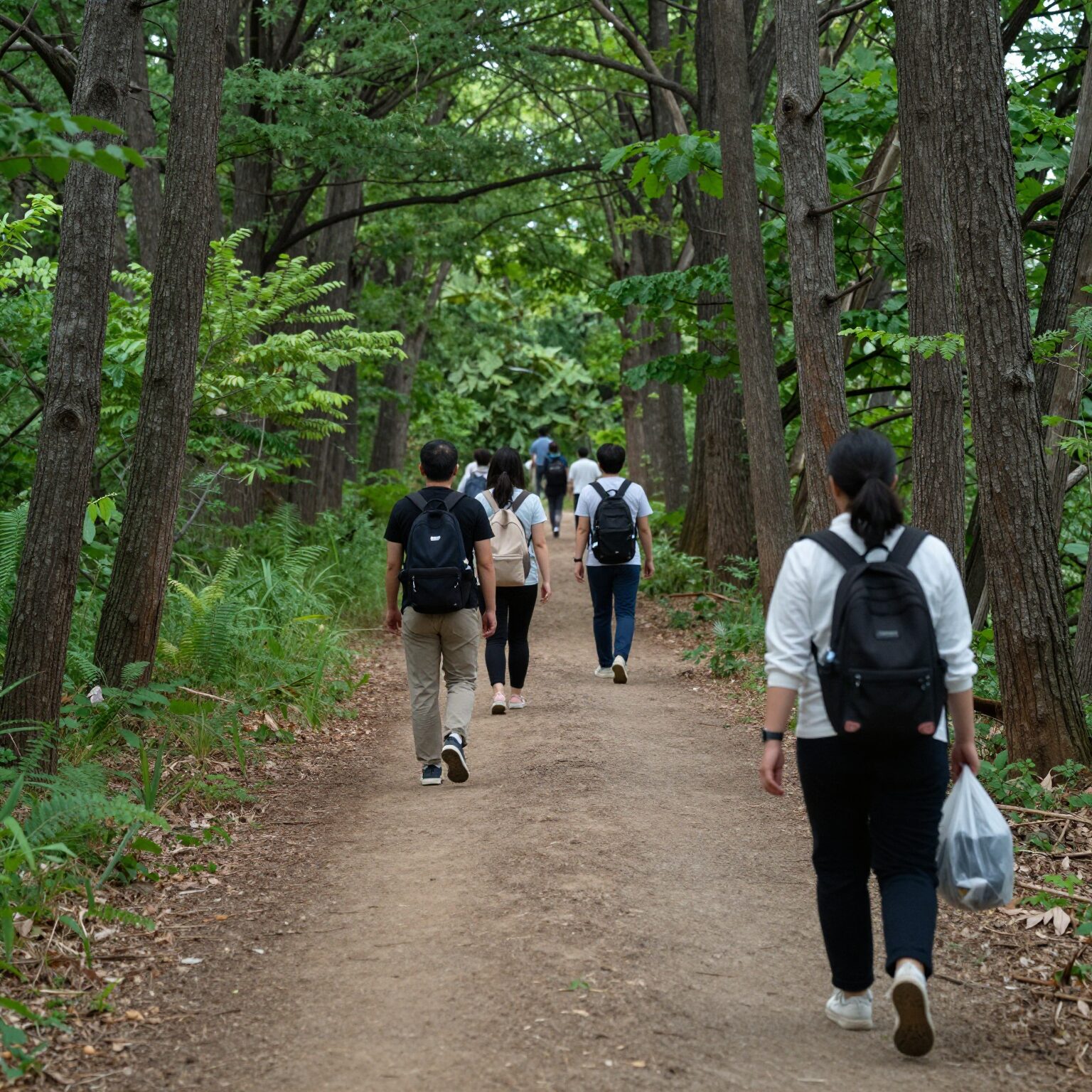 국립산림치유원의 아름다운 숲속 산책로와 치유 프로그램 참여 모습