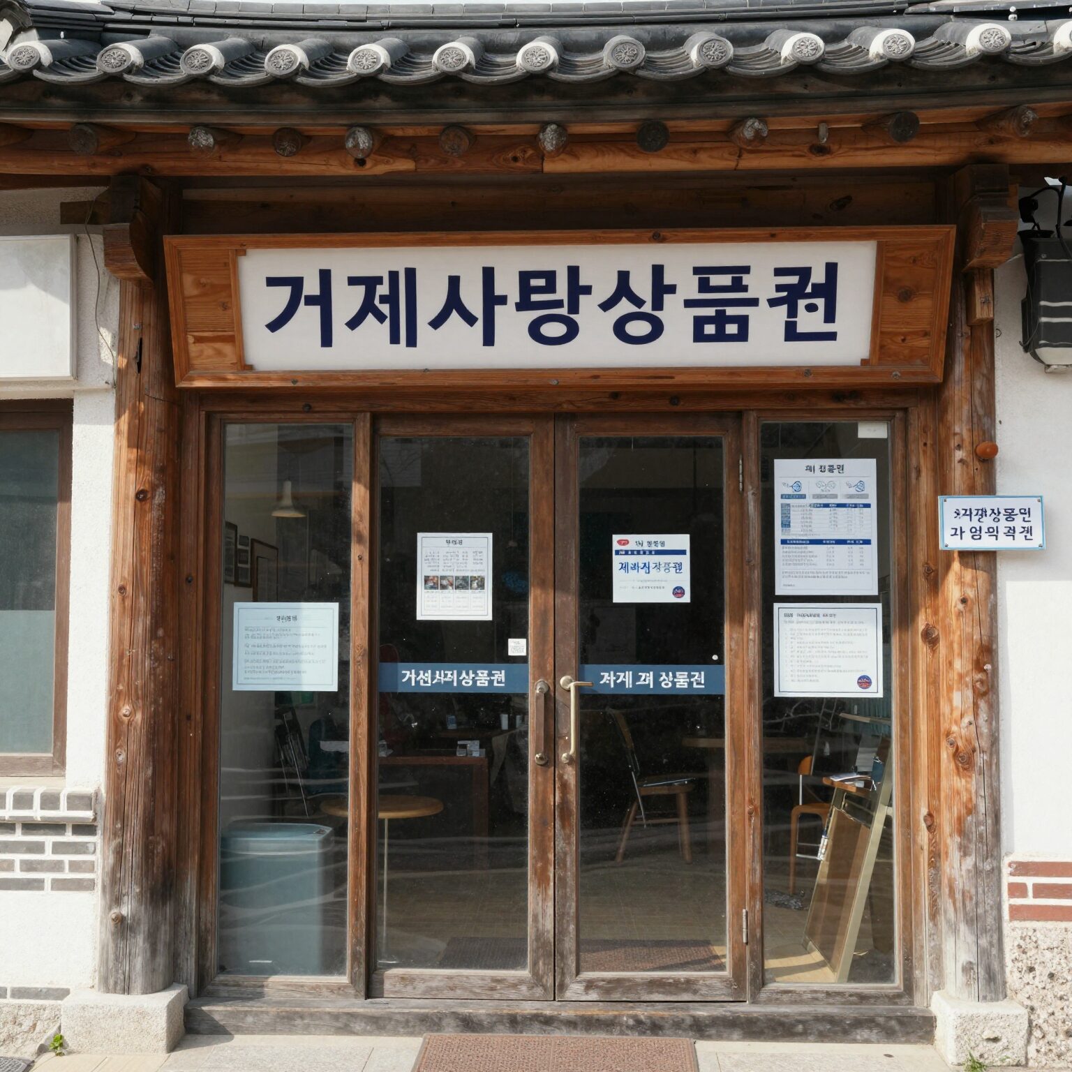 거제사랑상품권 가맹점 스티커가 붙은 매장 입구 사진