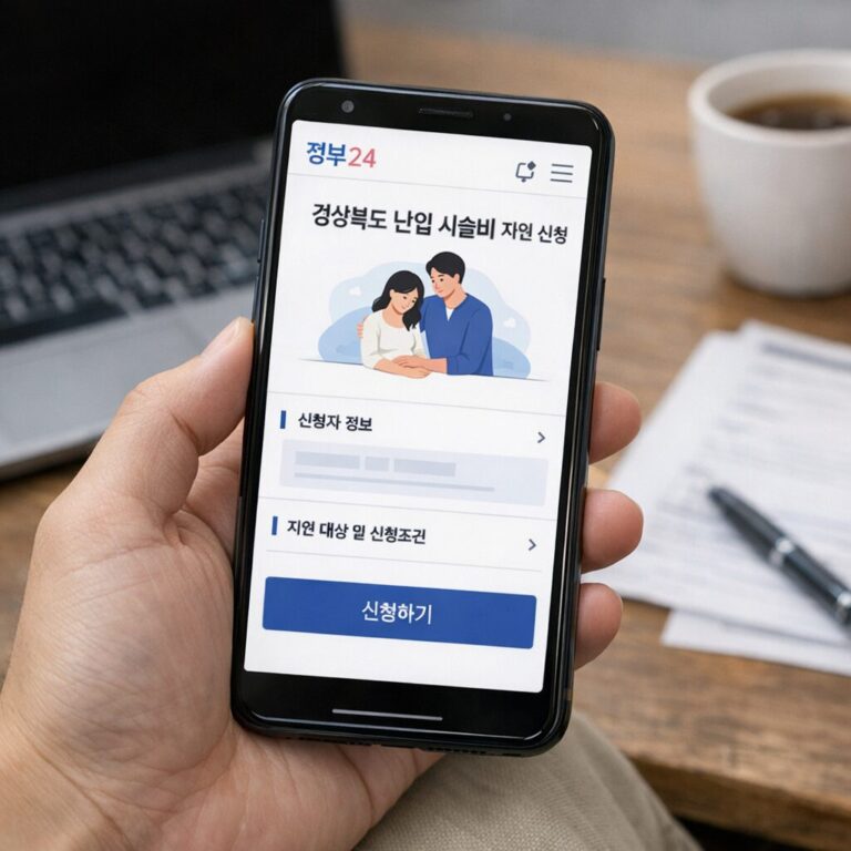 정부24 앱에서 경상북도 난임 시술비 신청 페이지 화면 예시