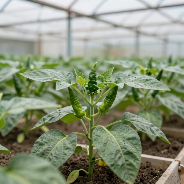 비가림 하우스에서 자라는 건강한 고추 작물 사진