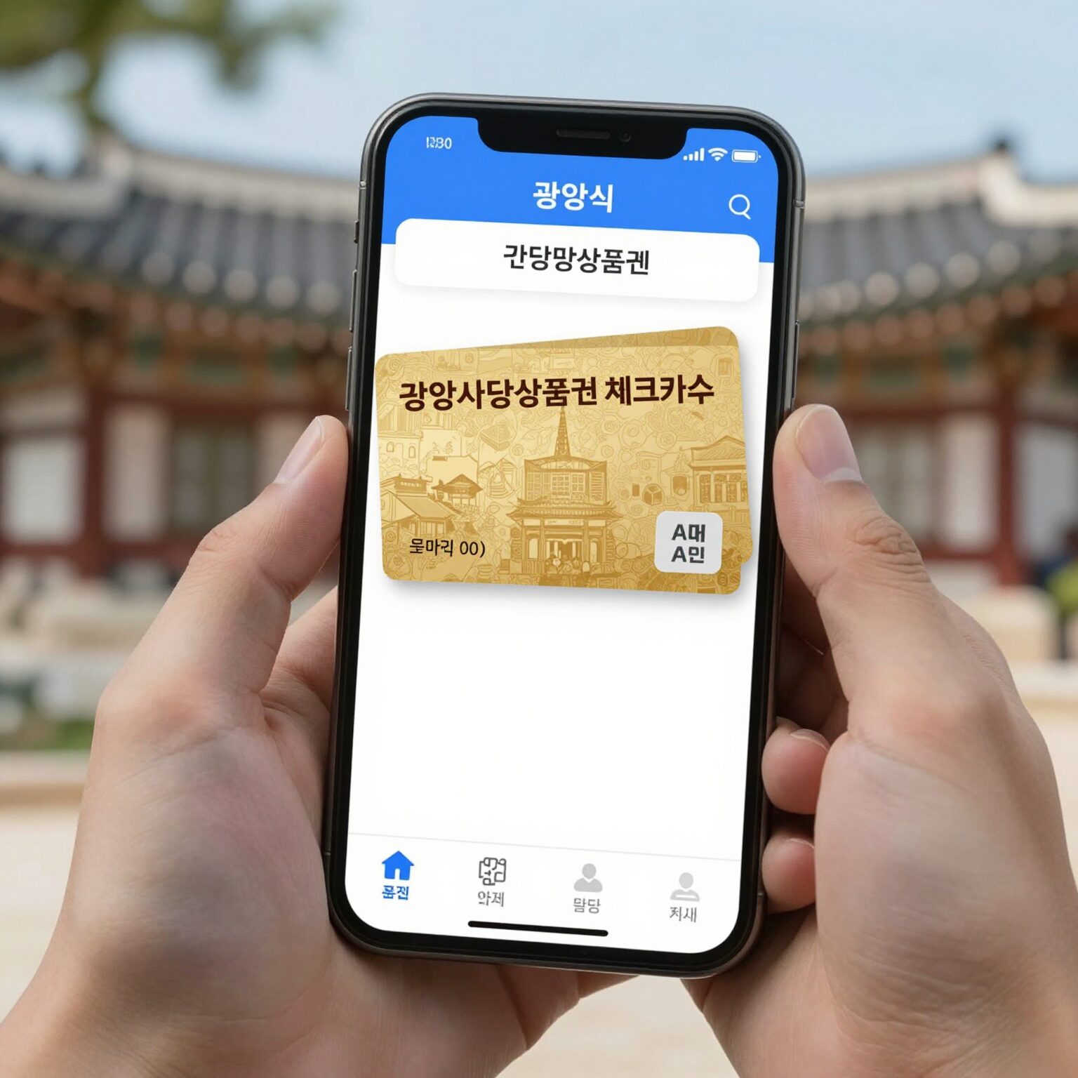 광양사랑상품권 체크카드와 모바일 앱 화면