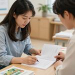 여성 농업인이 행복바우처 신청 서류를 작성하고 있는 모습