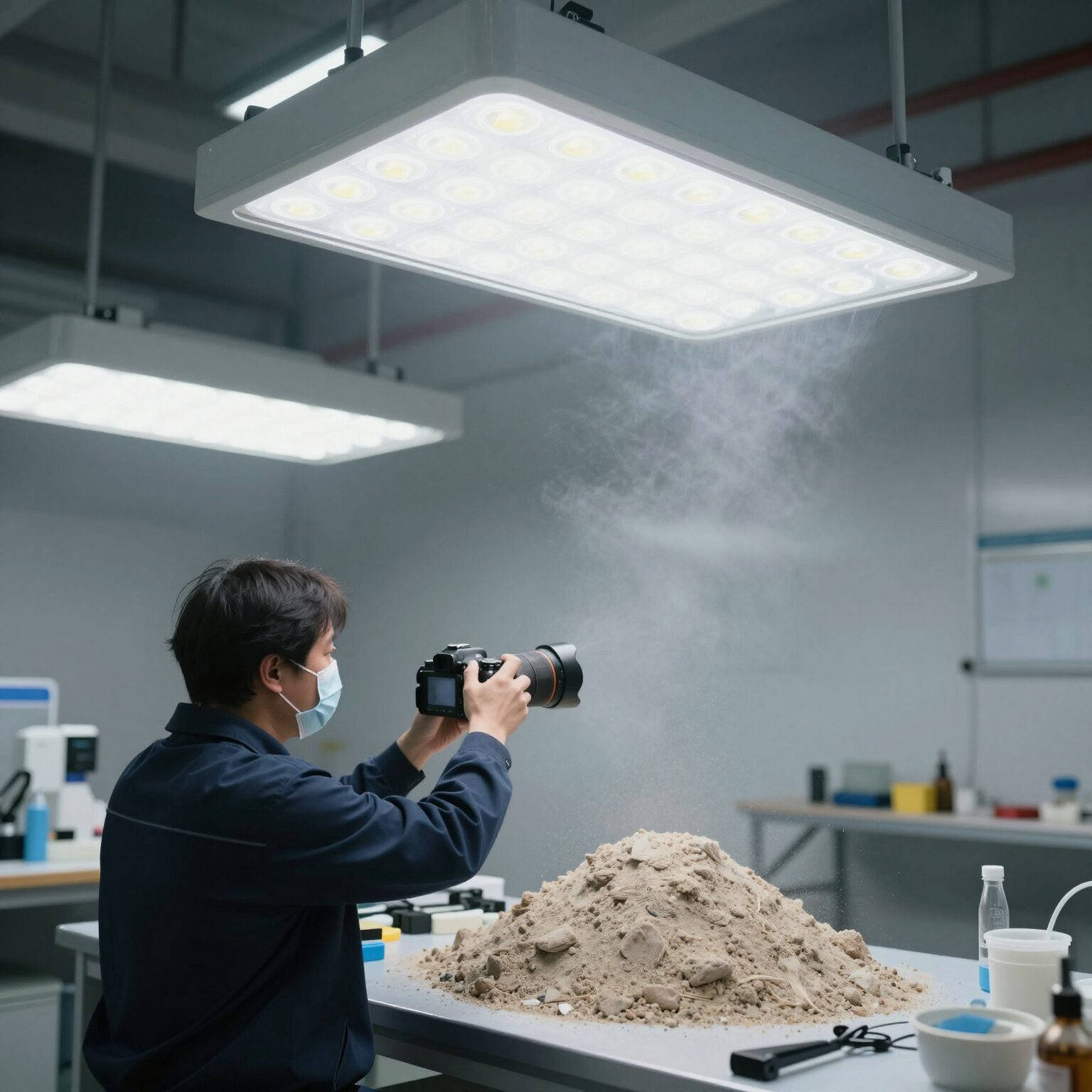 공장 내 고효율 LED 조명으로 밝게 변한 작업 현장 사진