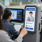 차량 대시보드에 설치된 하이패스 감면 단말기와 장애인 통합복지카드
