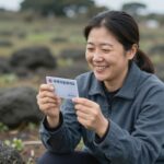 제주 여성농업인이 행복이용권 카드를 들고 웃고 있는 모습