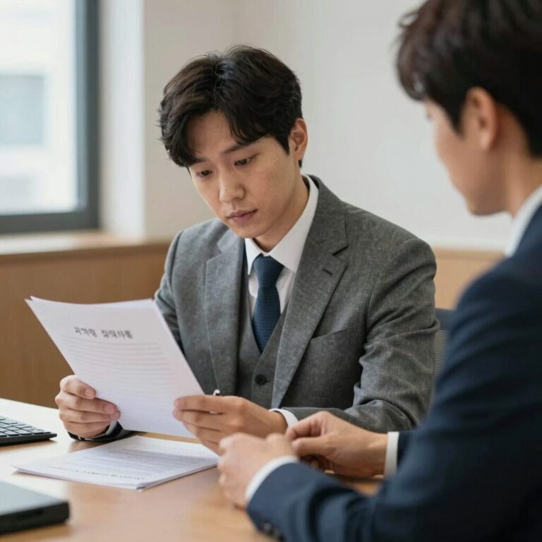 한부모가 변호사와 상담하며 법률 서류를 확인하는 모습