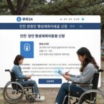 인천 장애인 평생교육이용권 신청을 위한 정부24 홈페이지 화면과 채움카드 이미지