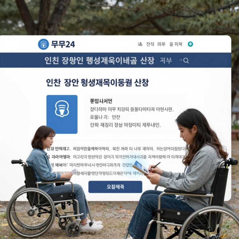 인천 장애인 평생교육이용권 신청을 위한 정부24 홈페이지 화면과 채움카드 이미지