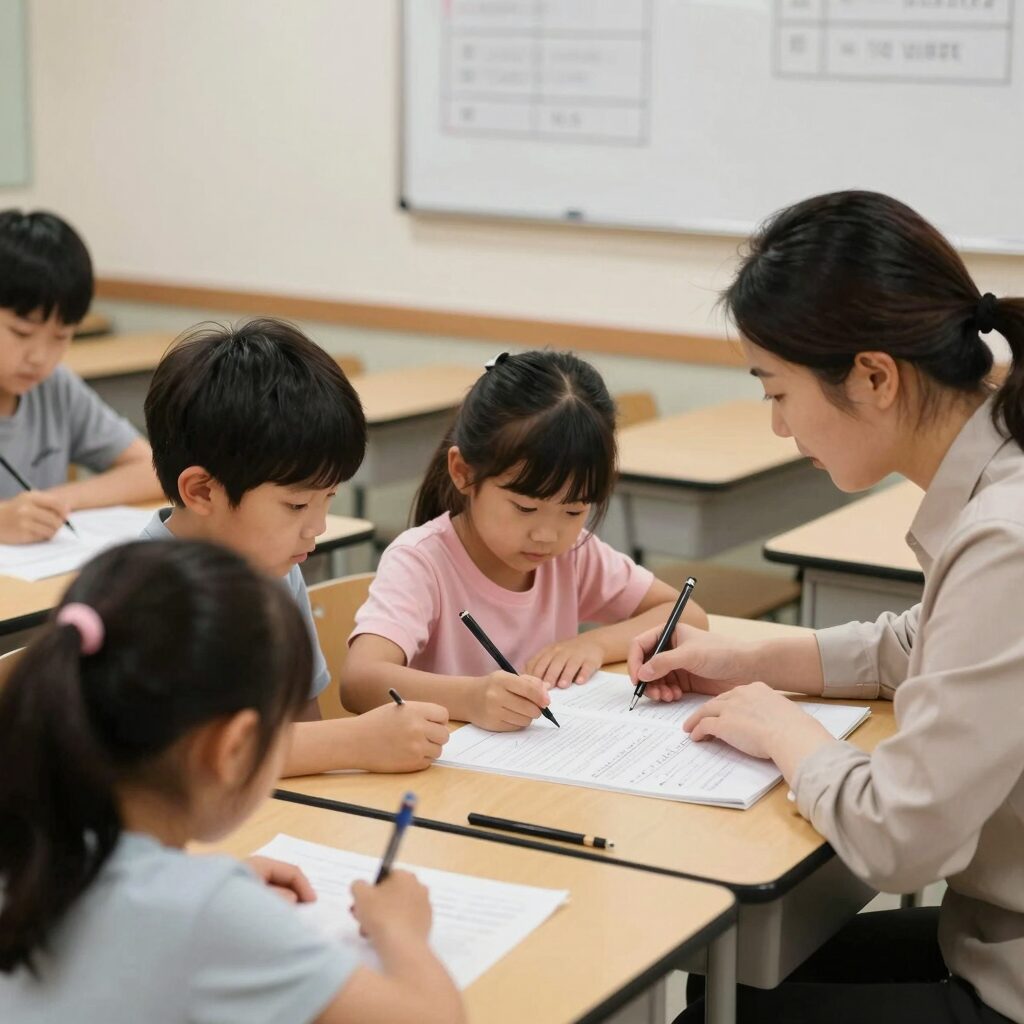 다문화가족 방문교육 서비스 집에서 선생님과 아이가 함께 공부하는 모습