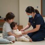 산모와 신생아를 돌보는 산후도우미의 모습, 행복한 가족 이미지