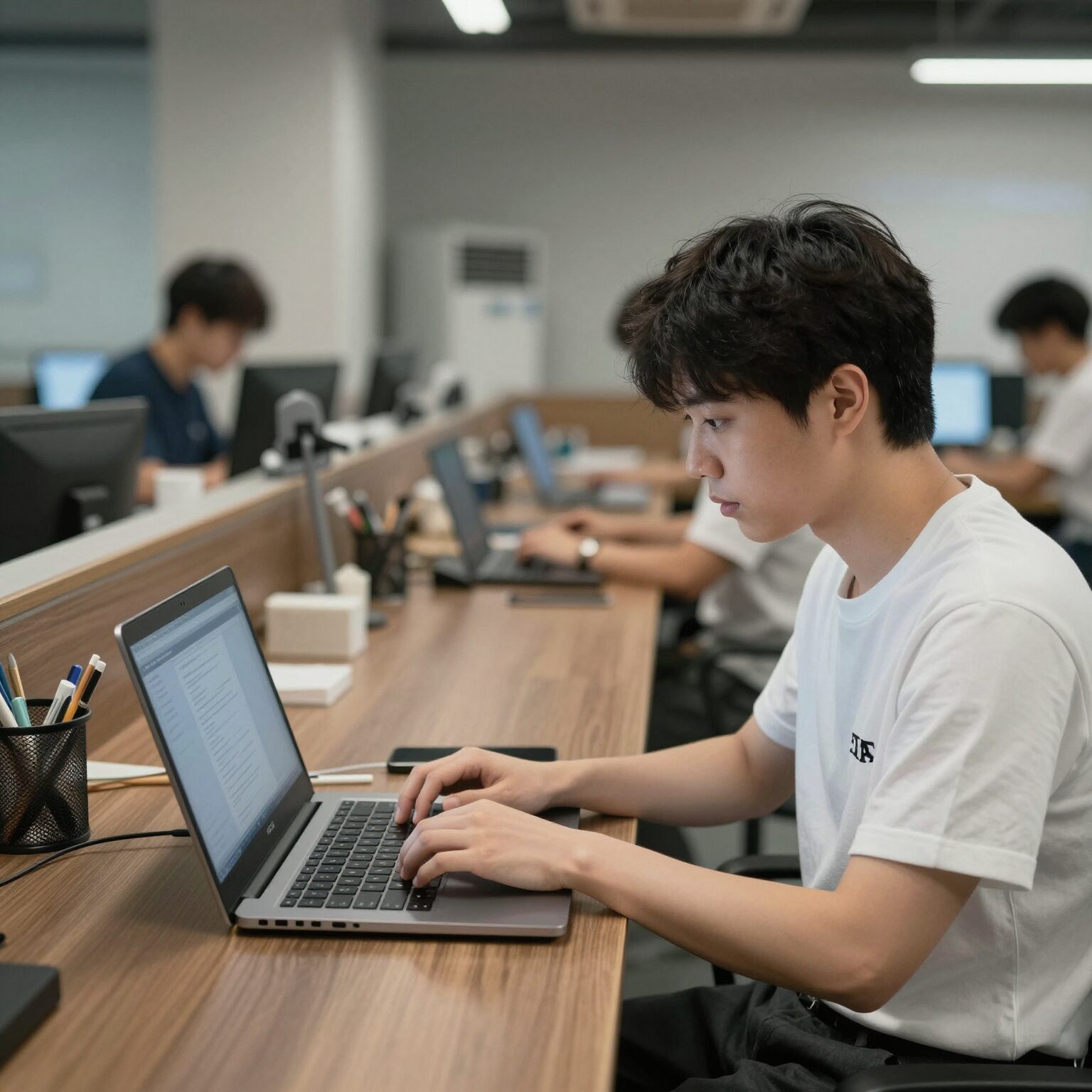 산재근로자가 노트북으로 직업훈련 정보를 검색하는 모습