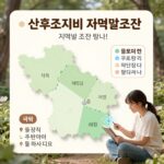 산후조리비 지원 지역별 조건 비교를 나타내는 인포그래픽