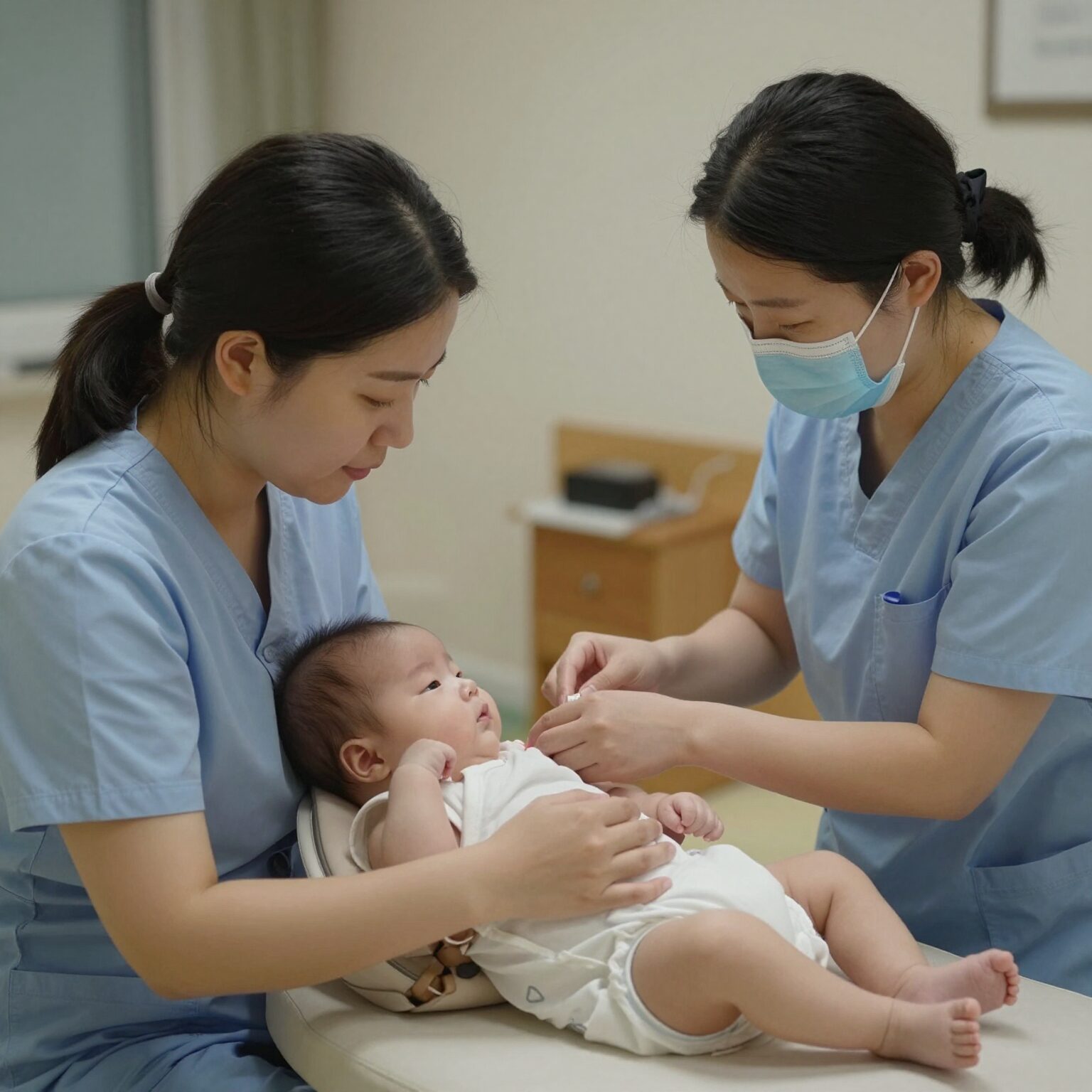 산후조리비용 지원사업 안내를 나타내는 일러스트, 창원 밀양 성동구 로고와 아이콘