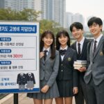 경기도 교복비 지원금 안내와 교복을 입는 학생들 이미지