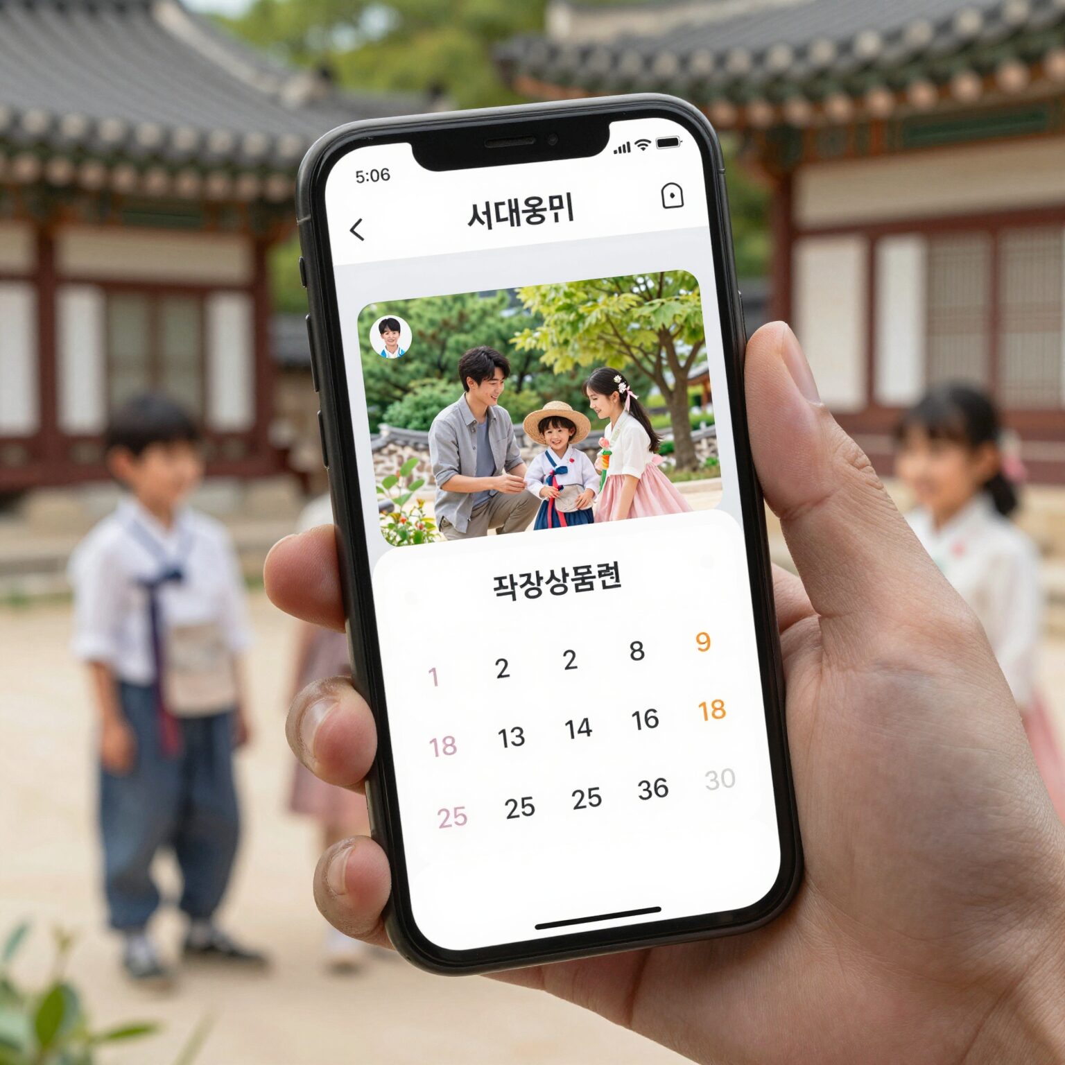 서대문사랑상품권으로 표시된 모바일 화면과 학용품, 가족이 함께하는 모습